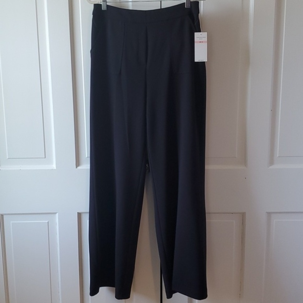 JOSH & ARIELLE WIDE LEG ELASTIC WAIST PANTS SIZE 10 BLACK HIGH RISE LONG INSEAM
